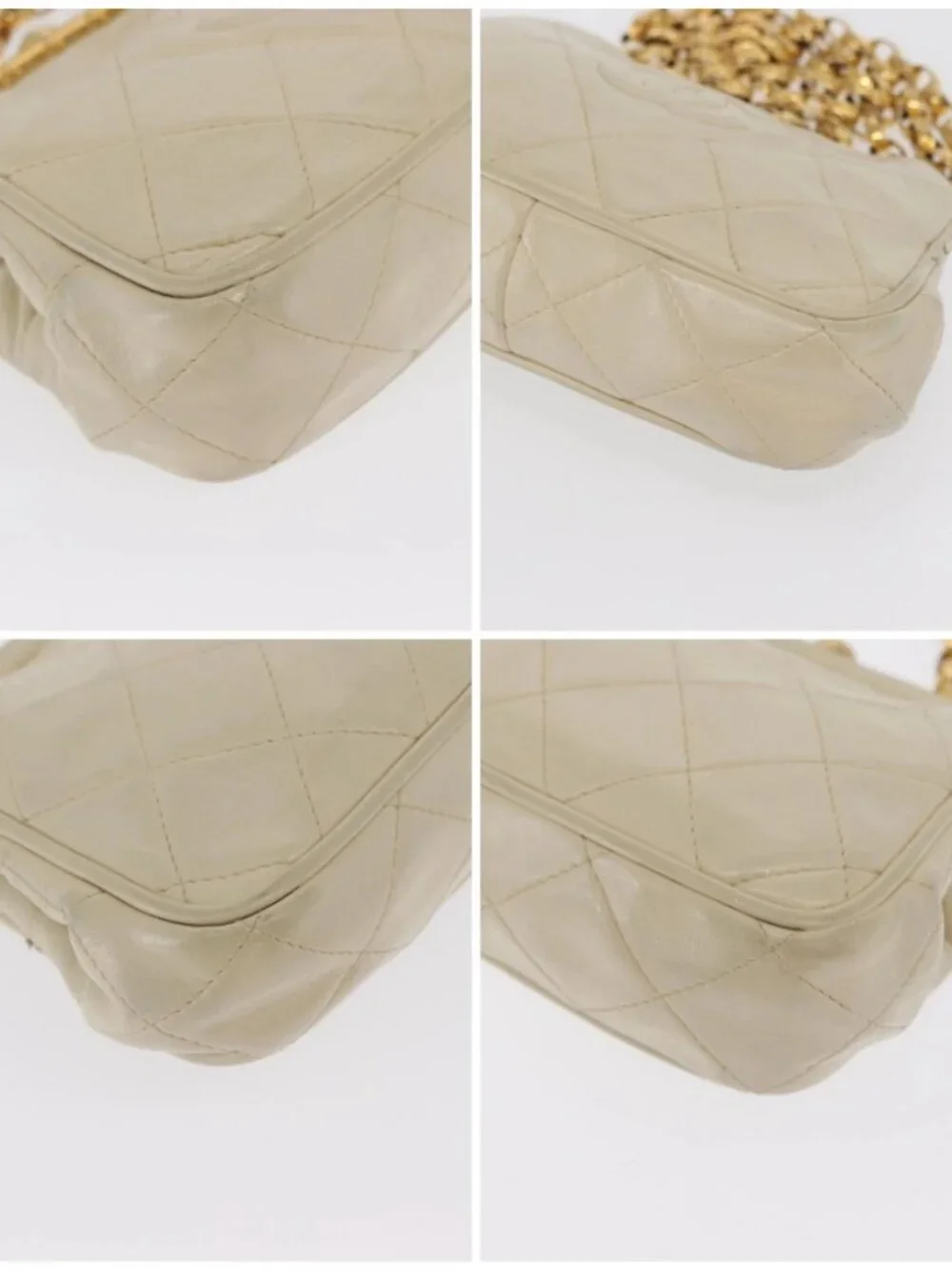 CHANEL Matelasse Chain Shoulder Bag Leather Ivory Gold CC Auth 163424